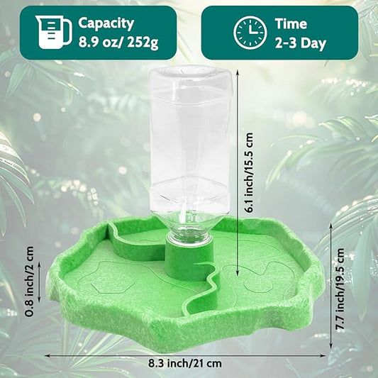 Tfwadmx 9oz Reptile Water Bottle Turtle Automatic Feeders Waterer Food and Water Bowl pet Dispenser Bottle Feeding Dish for Lizard Chameleon(Luminous)