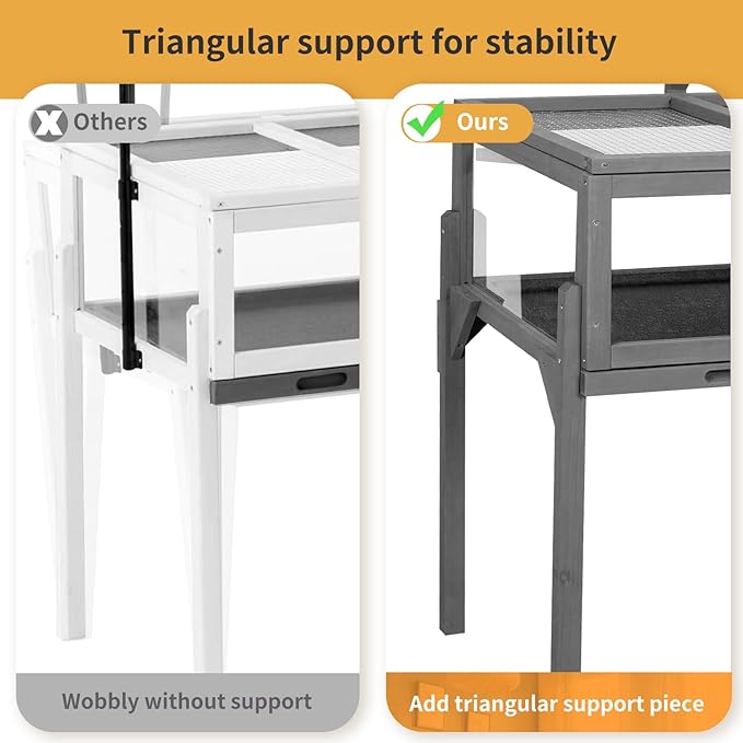 GEGURI Tortoise Habitat Indoor & Outdoor, Wooden Tortoise House with Detachable Legs, Reptile Cage for Small Animals