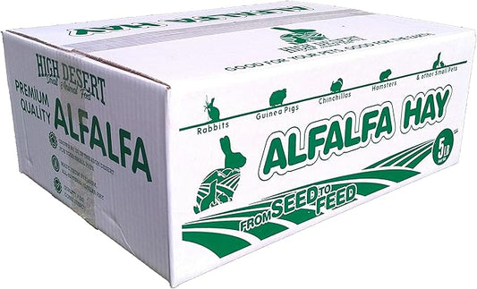 High Desert Alfalfa Hay, Protein Rich Soft Leaf Food for Young Growing Animals, Natural Rabbit Food and Guinea Pig Hay, Supports Digestive Health, Small Pet Supplies, Fresh Hand Packed 5 Lb Box