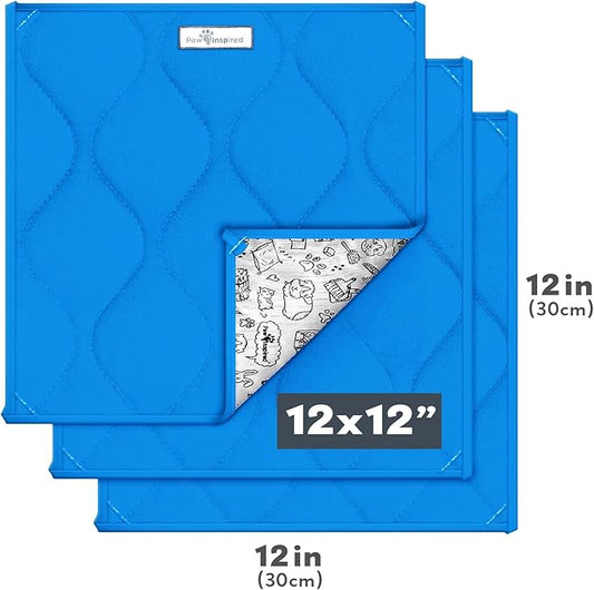 Paw Inspired Guinea Pig Cage Liner Pads | Washable Fleece Bedding, Waterproof Bottom | Super Absorbent Pee Pad or Pet Bed Mat for Guinea Pigs, Ferrets, Rabbits, Hamsters, Small Animals (12"x12", Blue)