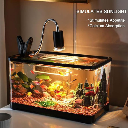 Upgraded Reptile Heat Lamp, UVA/UVB Turtle Heat Light Dimmable Aquarium Basking Light with 2 Bulbs Habitat Heating Lamp with 360° Rotatable for Terrarium Reptiles Lizard Snake