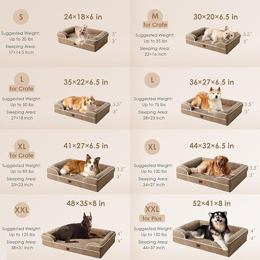 EHEYCIGA Orthopedic Dog Bed for Medium Dogs, Waterproof Memory Foam Medium Dog Beds with Sides, Non-Slip Bottom and Egg-Crate Foam Pet Couch Bed with Washable Removable Cover, Camel