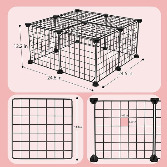 Guinea Pig Cages with Door and Top, 25x25x12inch Small Animal Cage, 12pcs Metal Grid Panels Small Animal Playpen, Expandable Cage for Guinea Pigs, Rabbits, Hamsters and Hedgehogs, Kitten