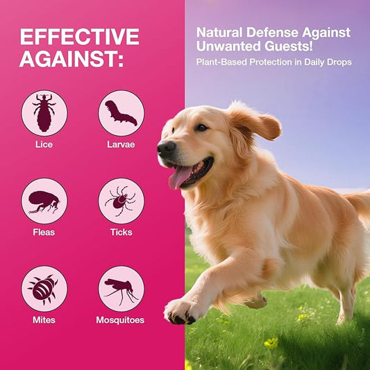 Flea & Tick Support for Dogs, Natural Dog Flea Liquid Drops, Flea & Tick Supplement with Vitamins & Fish Oil for Dogs