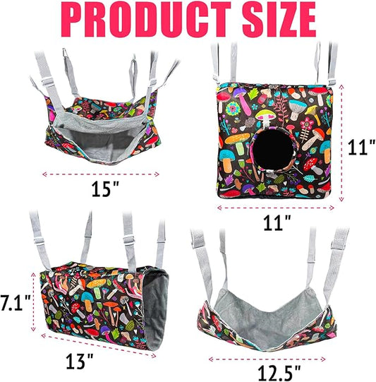 Guinea Pig Hammock,4 Pack Ferret Hammock Small Pets Hanging Hammock Ferret Hideout Bed Hamster Cage Accessories for Guinea Pig,Rat,Sugar Glider,Squirrel,Hamster(Mushrooms)