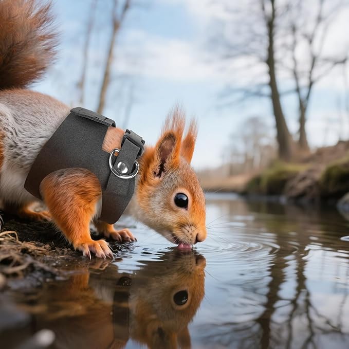 Black Bearded Dragon Leash and Harness Set, 3 Size Easy Walk Bearded Dragon Harness, Adjustable Traction Rope Ferret Harness and Leash Set Cat Rat Accessories Stuff for Squirrel