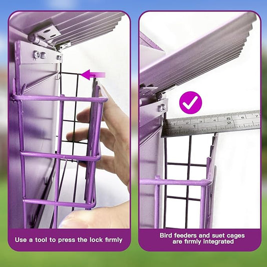 Bird Feeders for Outdoors, Metal Bird Feeder with Double Suet Cage Weatherproof Metal Roof, 2 in 1 Mixed Seeds Suet Feeder, 4Lbs Large Capacity, Great for Finch、Cardinal、Chickadee(Purple)