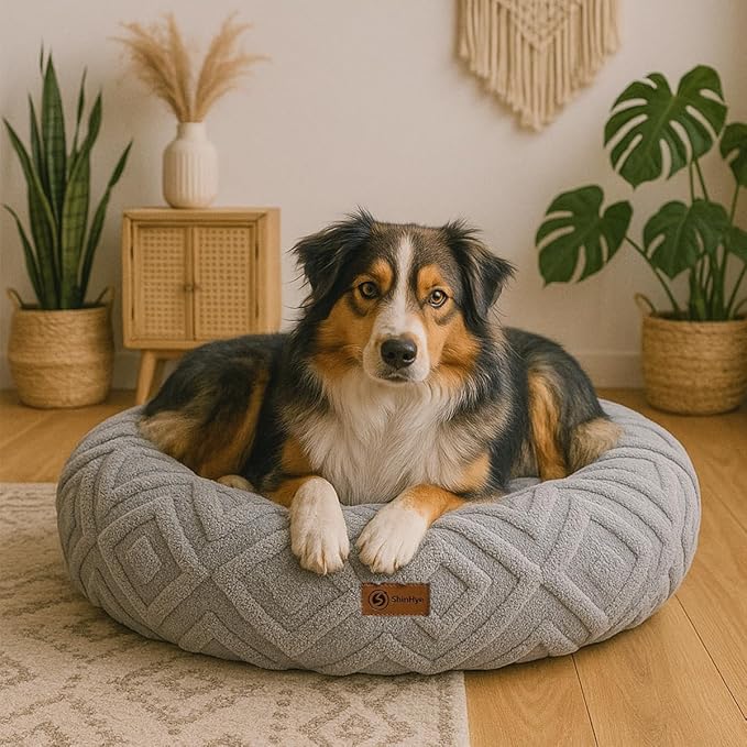 ShinHye Dog Bed for Small Dogs & Cats, Washable Calming Round Pet Bed with Non-Slip Bottom, Soft Indoor Puppy Bed(LX-Grey-28x28)