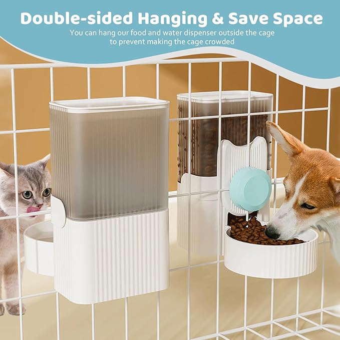 Hanging Cage Automatic Food Water Dispenser, Detachable Auto Gravity 1L Self-Feeding Feeder and Waterer Set, Crate Auto Feeder Dish for Puppy Cats Ferret Bunny Guinea Pig Small Pets (Blue)