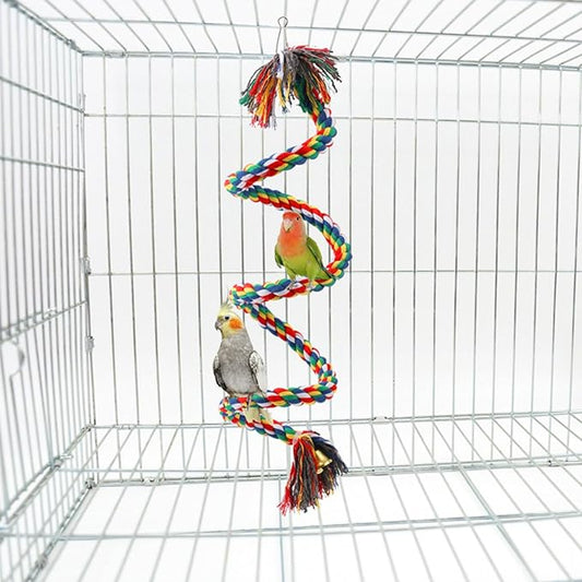 79'' Bird Perch,Bird Rope Perch & Birds Swing Set,Bird perches for cage,Rope Perch for Conures,Parrots,Cockatiel,Lovebird,Budgerigar,Parakeet perches for cage