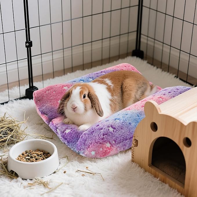 15.7X14 Inch Rabbit Bed, Padded Concave Bed for Small Animals, Cuddle Cushion Plush Mat with Cotton Lounger Pillows for Guinea Pigs, Rabbits, Rats, Hamsters, and Bearded Dragons (Pink)