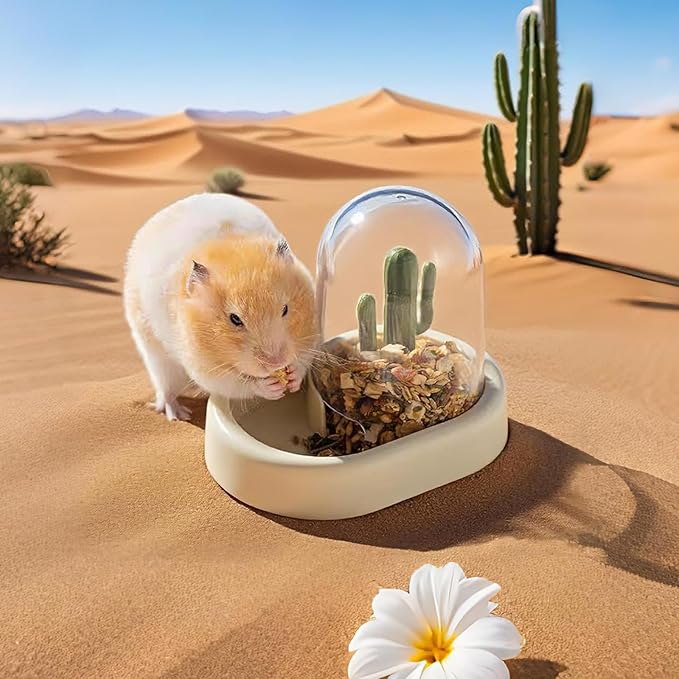 Hamiledyi Automatic Hamster Feeder Rat Food Dispenser Bowl with Water Bottle Food Dish Bowl for Dwarf Hamster Mouse Gerbils (Yellow)