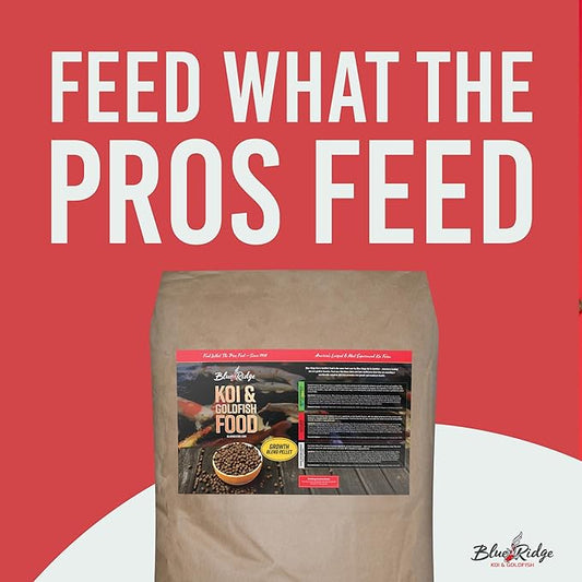 Blue Ridge Koi Fish Food 50lb - Koi Food 3/16” Large and Mini Blend Growth Formula, Goldfish Food, Premium Fish Food for Ponds, Ponds Fish Food, Floating Pond Pellets