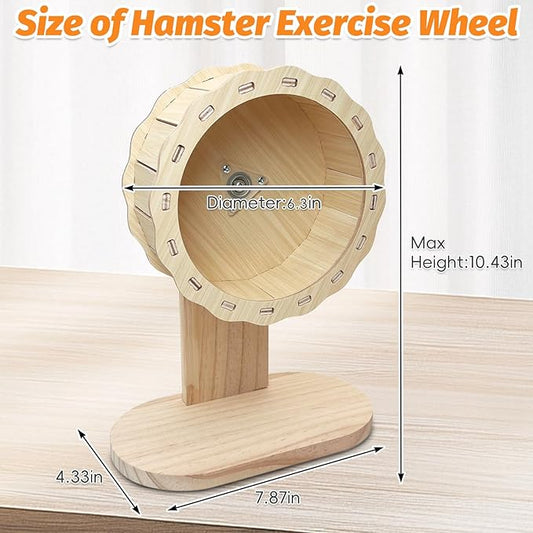 kathson Wooden Hamster Exercise Wheel 6.3 in Silent Spinning Running Wheels with Stand for Hamsters, Gerbils, Mice and Other Small Pets