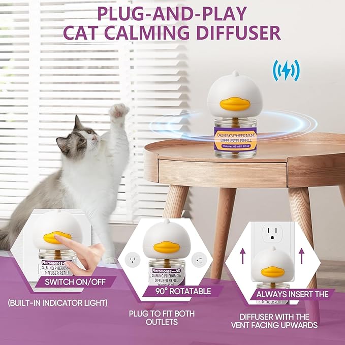 Cat Calming Diffuser Kit 6-in-1, Cat Pheromone Diffuser for Stress and Anxiety Relief, Includes 2 Plug-Ins + 4 Refills (48ml Each), 120-Day Supply, Drug-Free Comfort for Cats and Kittens - Purple
