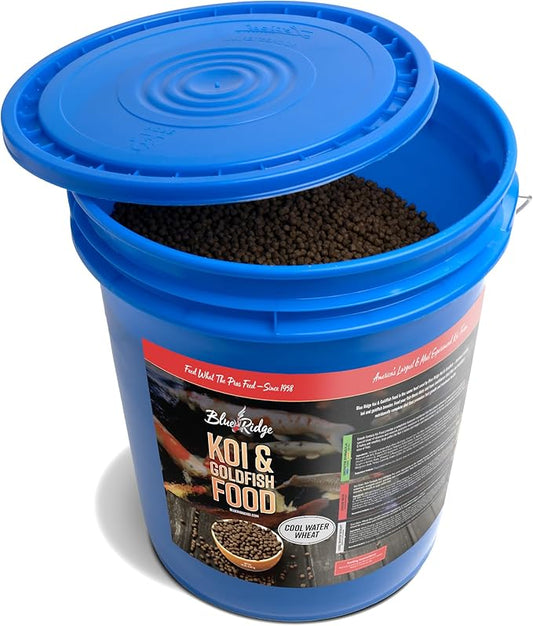 Blue Ridge Koi Fish Food 14lb Bucket - Cool Water Wheat 3/16", Fall and Winter Floating Pond Pellets, Ponds Fish Food
