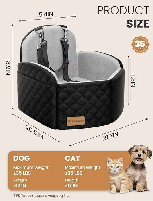 (Up to 35lbs Small/Medium Dog Car Seat Booster Dog Seat for Car Portable with Adjustable Seatbelts Puppy Travel Carrier for SUV,Truck, with Memory Foam Cushion (Black/Grey)