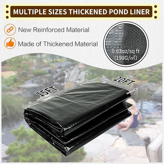 yeezoo 15x20FT Reinforced PE Pond Liner, KOI Pond Liners for Outdoor Ponds, Enhanced 5-Layer Structure Pond Liner for Fish, Duck, Garden Raised Bed and Waterscape Pond(0.63oz/sq ft Thickness)