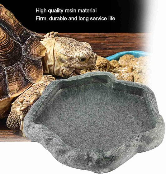 Reptile Water Dish Bowl, Resin Food Bowl Dish, Dark Green Firm Water Dish for Reptile Tank for Tortoise Lizard Pets Feeding Accessories, 1Pcs (S)