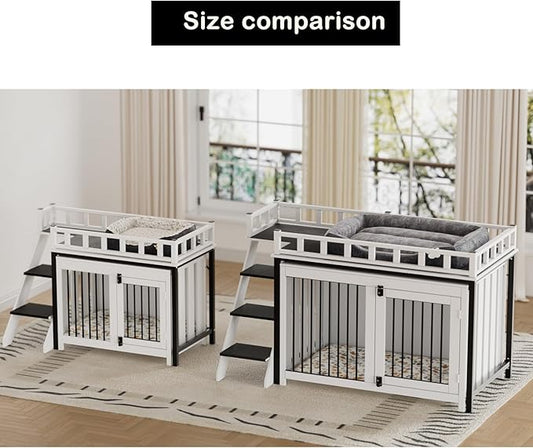 PAKASEPT Dog Crate Furniture, Pet Bunk Bed with Stairs and Storage, Dogs/Cats Window Perch, with Multi-Purpose Blanket and Fluffy Dog Bed for Small Medium Size (55.1L x 28.5" W x 37.4" H)