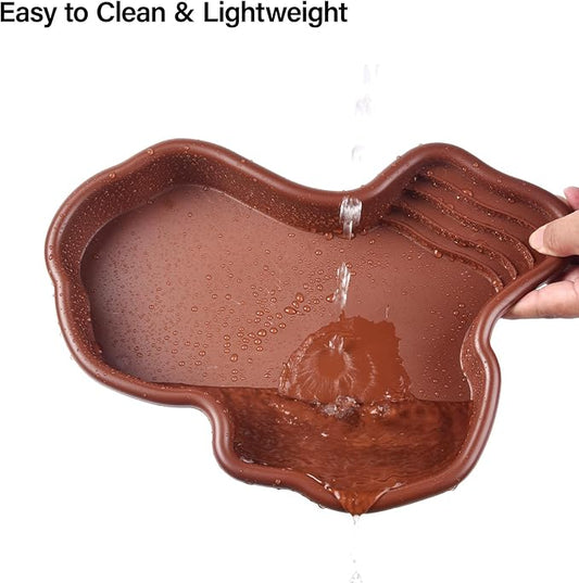 Petmolico Large Reptile Water Bowl Reptile Water Dish Turtle Tank Accessories for Turtle, Gecko, Snake, Lizards, Bearded Dragon (Brick Red)