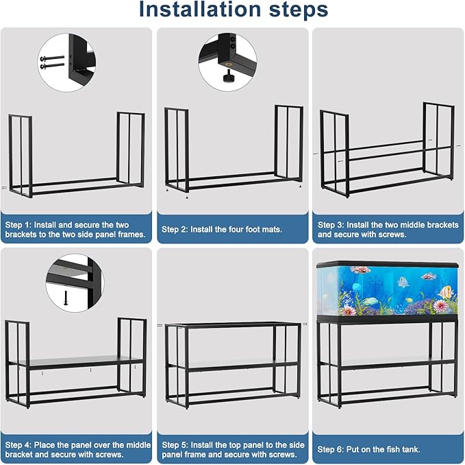 Urban Deco 55-75 Gallon Fish Tank Stand 900LBS Capacity For Aquarium Stand Metal Fish Tank Stand 48.4"x19.7"x31.5" Dual-Layer Design Terrarium Stand Ideal for Home and Office