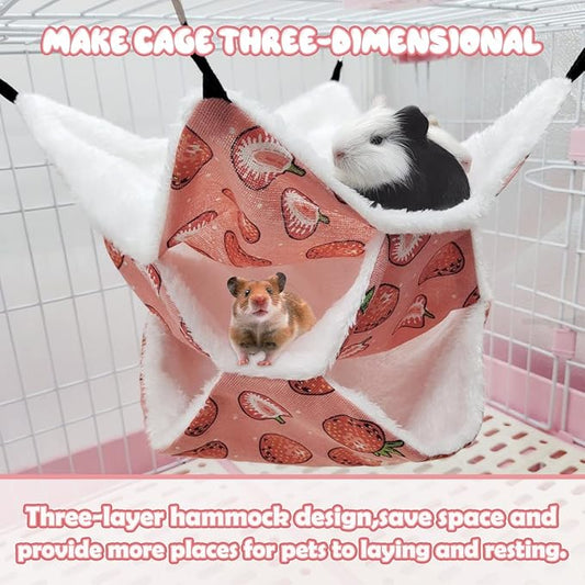 LYART Guinea Pig Rat Ferret Hammock and Warm Bed Small Pet Hideout Tunnel Cave Hanging Bunkbed Hammock Cage Toy for Hamster Sugar Glider Squirrel (5.Three-Layer Hammock)