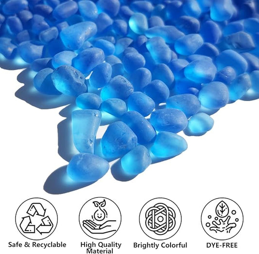 Sea Glass Stones - 0.9LB Aquamarine Blue Frosted Glass Pebbles Gemstones - Perfect for Aquarium Rocks, Fish Tank Gravel, Vase Fillers, DIY Crafts, and Home Decor