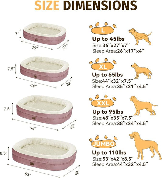 Orthopedic Waterproof Large Dog Bed: Memory FoamWashable Dog Bed with Bolsters - Removable Orthopedic Cover for Medium L XL Large Sized Pet - Non-Slip Bottom - Pink