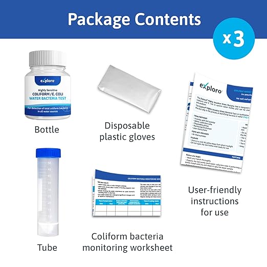 3-Pack E Coli Water Test and Coliform Bacteria Water Test Kit, EPA Approved, Water Bacteria Test Kit for Well, Tap, Pool, Lake, Pond Water Test Kit EPA Approved Coliform Test Kit.
