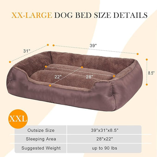 Dog Bed for Large Dogs, Rectangle Washable Orthopedic Pet Bed, Soft Sleeping Puppy Bed, Durable Dog Sofa with Anti-Slip Bottom