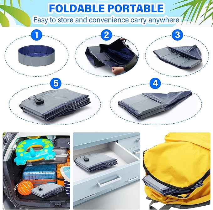 Dog Pool for Large Dogs, Kiddie Pool Hard Plastic, Dog Bathtub Portable, Foldable Pool for Dogs Slip-Resistant (Dark Gray, XXXXL-87'' X 16'')