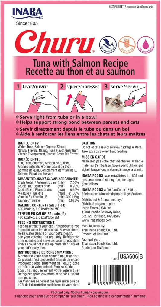 Churu Tuna with Salmon Recipe Lickable Creamy Purée Cat Treats 24 Tubes