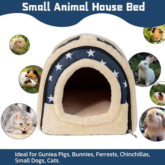 Pet Soft Guinea Pig Bed Rabbit Bed Cozy Guinea Pig Hideout House Bunny Hideout for Rabbits Hamster Bunny Rats Chinchilla Cave Bed Small Animal Bed (Stars)