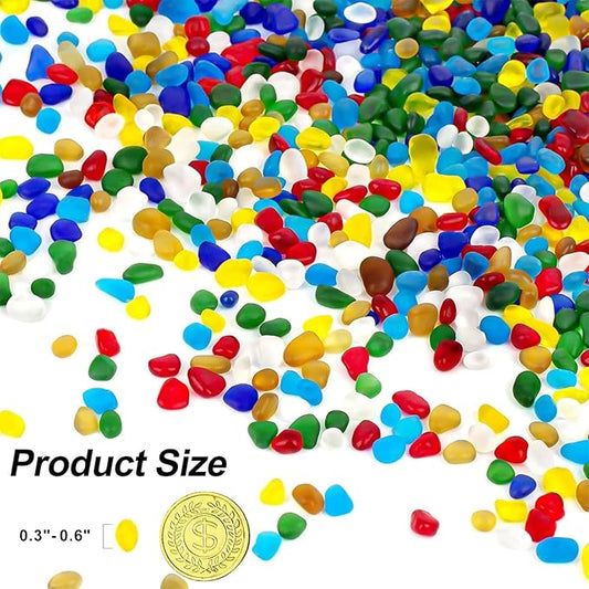 QEQEKAKA Colorful Sea Glass Stones for Crafts About 2.75LB (1180g/41.62oz Glass Pebbles Gemstones Bulk for Beaching Wedding DIY Decoration Aquarium Turtle Tank Vase Filler