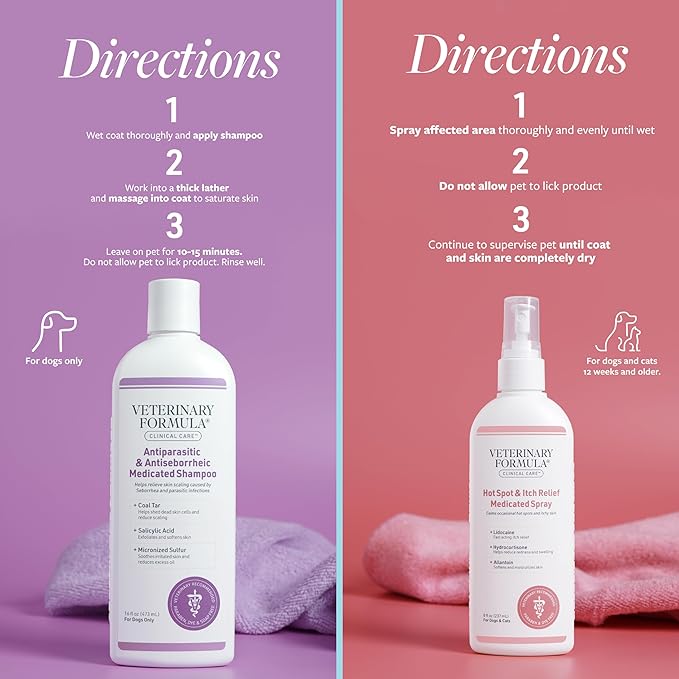 Veterinary Formula Clinical Care Antiparasitic & Antiseborrheic Medicated Dog Shampoo & Clinical Care Hot Spot & Itch Relief Medicated Spray, 8oz