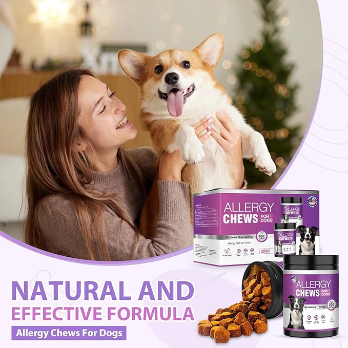 Dog Allergy Chews 400PCs ,Dog Allergy and Itching Skin Relief Anti Itch Aller Immune Bites for Dogs Itching licking Paws Treatment Relief Itchy Allergy Probiotics Vitamins for Skin and Coat Allergies