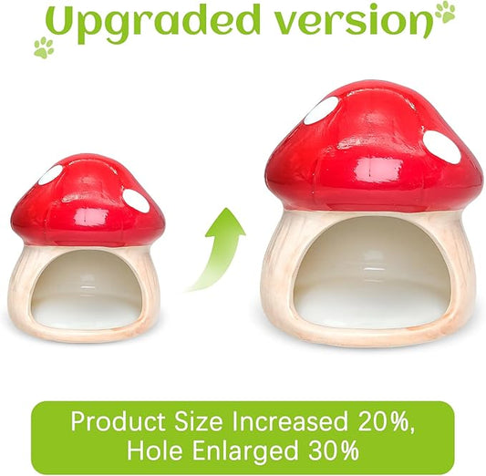 BNOSDM Ceramic Hamster Hideout Cute Mushroom Shape Hamster House and Habitat Cool Hamsters Hide Suitable for Syrian, Mice, Dwarf Hamsters, Gerbils (Red)