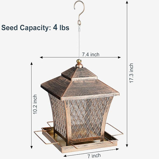 MYITYARD Bird Feeder for Outdoors Hanging, 4 lbs Large Capacity Metal Wild Bird Feeders - Vintage Bronze Finish Rust-Resistant Birdfeeder for Garden Yard Balcony Decor, Easy Fill