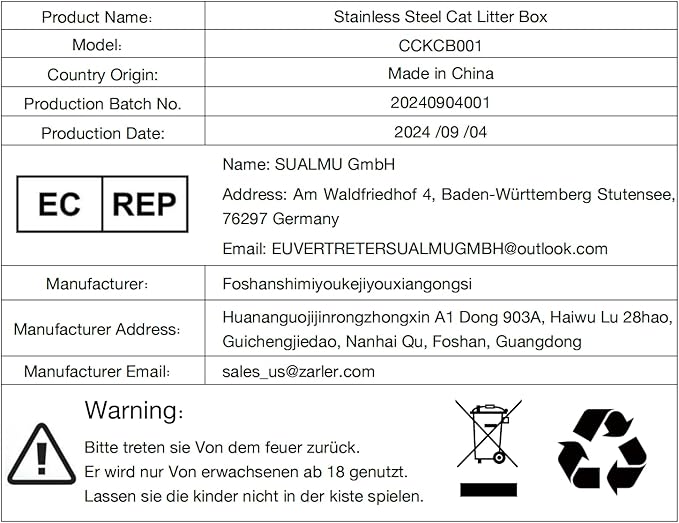 Zarler Stainless Steel Litter Box with Lid, Extra Large Cat Litter Boxes, XL Large Metal Litter Box for Big Cats with High Sided, Grey (Non-Sticky, Easy to Clean, Anti-Urine Leakage)