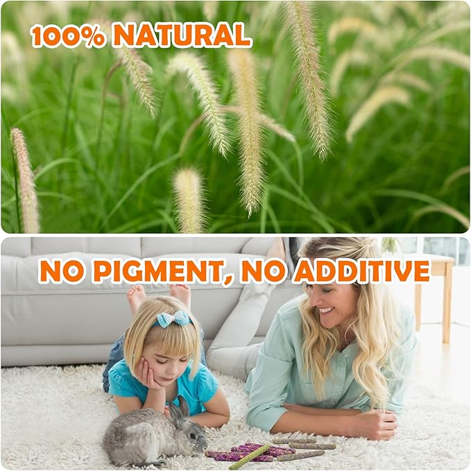 Sofier Timothy Hay Sticks - 44Pcs Natural Chews for Teeth - Handmade Rabbit & Guinea Pig Toys - Chinchilla, Rat, Hamster, Gerbil