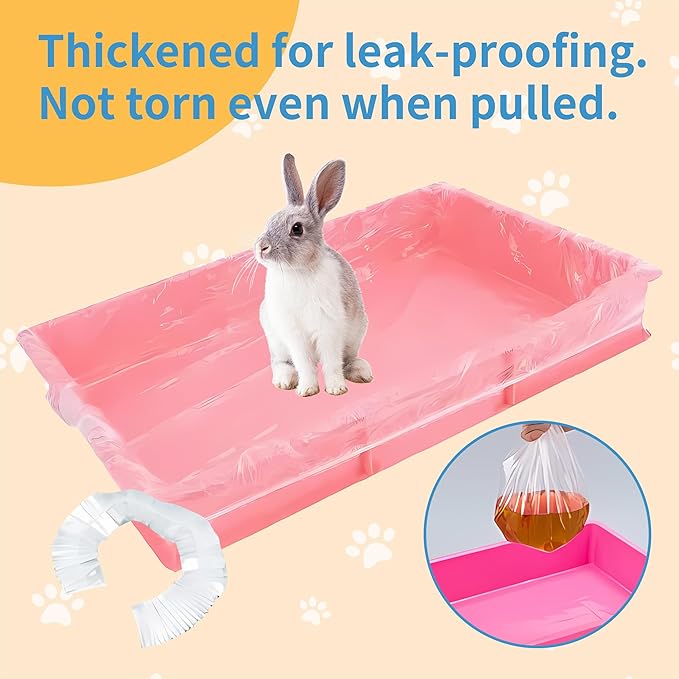 100 Pcs Rabbit Cage Liner Disposable Bunny Cage Liner Bag 26' X 18''- Clear Elastic Pet Toilet Film Small Animal Tray Covers for Bunnies Ferrets Chinchillas Birds - Leak Proof & No Mess