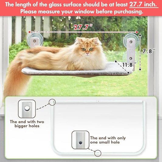AMOSIJOY Cordless Cat Window Perch, Cat Hammock for Wall with 4 Suction Cups, Solid Metal Frame and Reversible Cover, Foldable Cat Beds for Indoor Cats