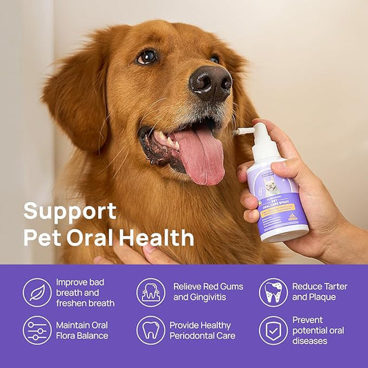 HICC PET Dog Dental Care Spray, Breath Freshener & Teeth Cleaning Spray, Dog Gingivitis Treatment, Prevent Bad Breath & Infections, Relieve Gum Redness, Reduce Plaque & Tartar, No Brushing, 5.1 Fl Oz