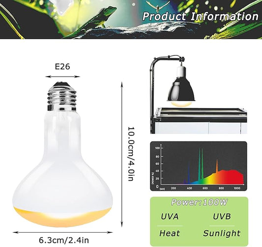 75W UVA Reptile Heat Lamp Bulbs, Basking Spot Light for Bearded Dragon, Lizard, Tortoise, Chicks & Amphibians – Simulated Sunlight, Daylight Bulb for Aquariums & Tanks | 2 Pack, 2.5 Inch