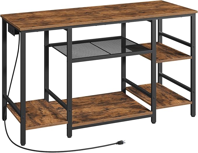 55-75 Gallon Fish Tank Stand with Power Outlet, 3-Tier Metal Frame Aquarium Stand, Heavy Duty Reptile Terrarium Tank Stand, 52.0"L x 19.7"W x 29.9"H, 800 LBS Capacity, Rustic Brown FTHR55E01