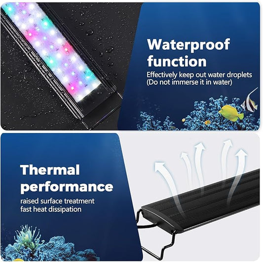 Tatub 11W LED Aquarium Light for 18"-24" Fish Tank, Full Spectrum Fish Tank Light with White Blue Red Green LEDs, 10 Levels of Brightness,Timer Auto On/Off