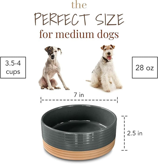 Mora Ceramic Pet Bowl Size Medium - Food/Water Dish for Large Puppies, Cats, Retrievers, Medium Sized Dogs, ect. 28oz or 4 Cups - Basic Bowls for Your Dog or Cat, Mix and Match for a Set - Charcoal