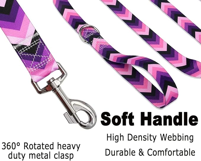 Dog Collar and Leash Set with Bohemia Floral Tribal Geometric Patterns - Soft Ethnic Style Collar Adjustable for Small Medium Large Dogs(Purple Arrow Set,L)