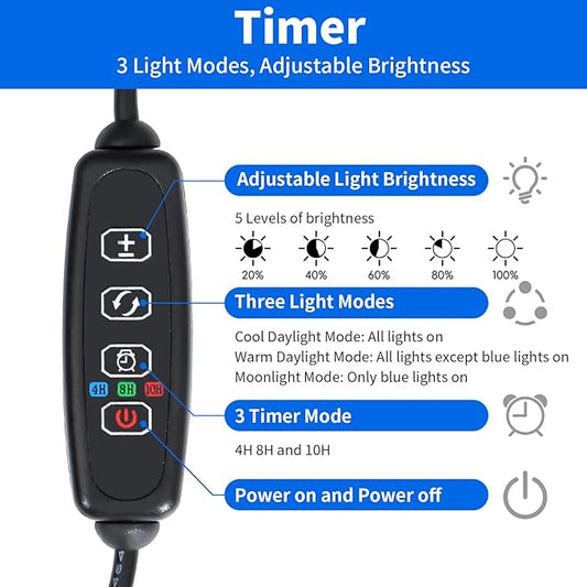 AQUANEAT LED Aquarium Light for 12 Inch Fish Tank, Auto On Off with Timer, Full Spectrum, Adjustable Brightness, Daylight Moonlight Mode, for Fresh Water Low-to-Mid Light Plants